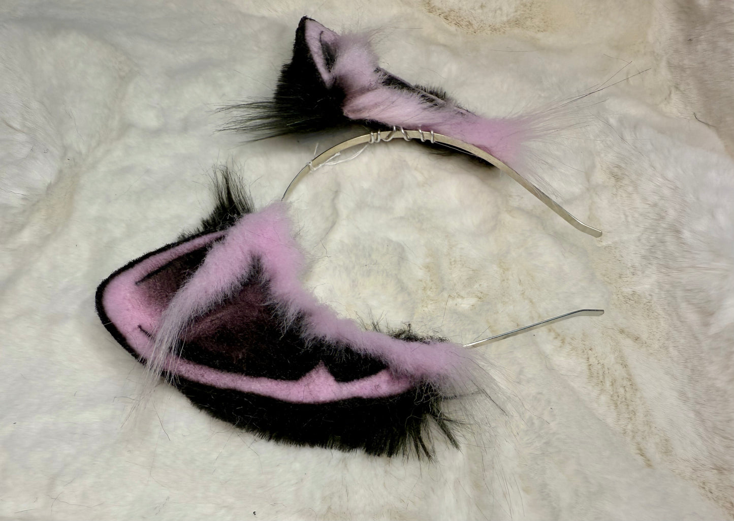 Pastel Pink Black Faux Fur Cat Ears