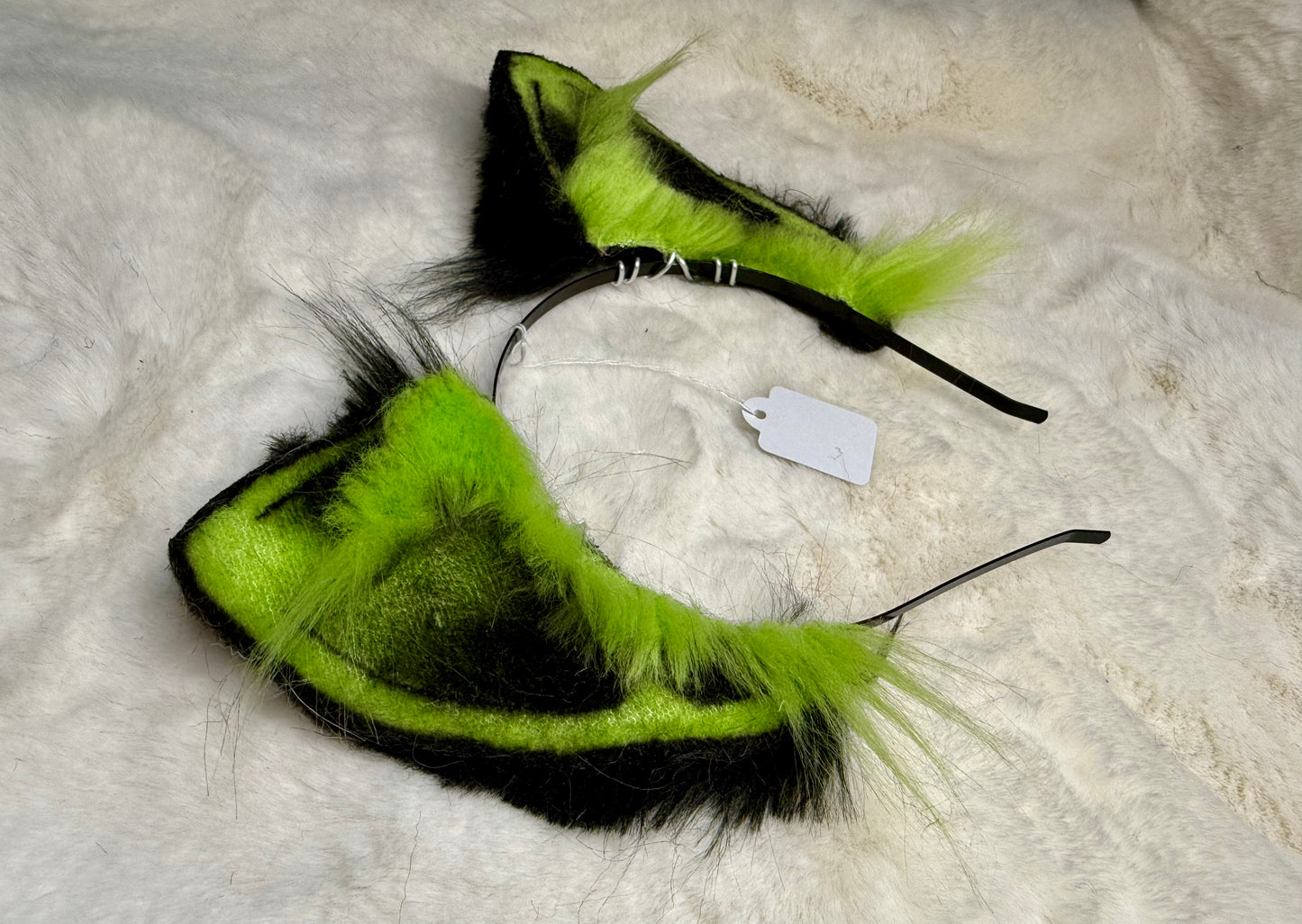 Lime Green Black Faux Fur Cat Ears