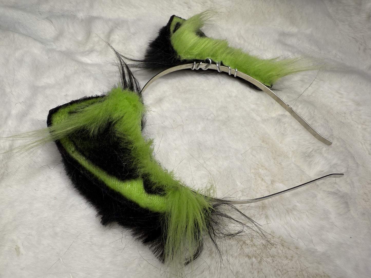 Lime Green Black Faux Fur Kitten Ears