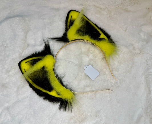 Neon Yellow Black Faux Fur Cat Ears