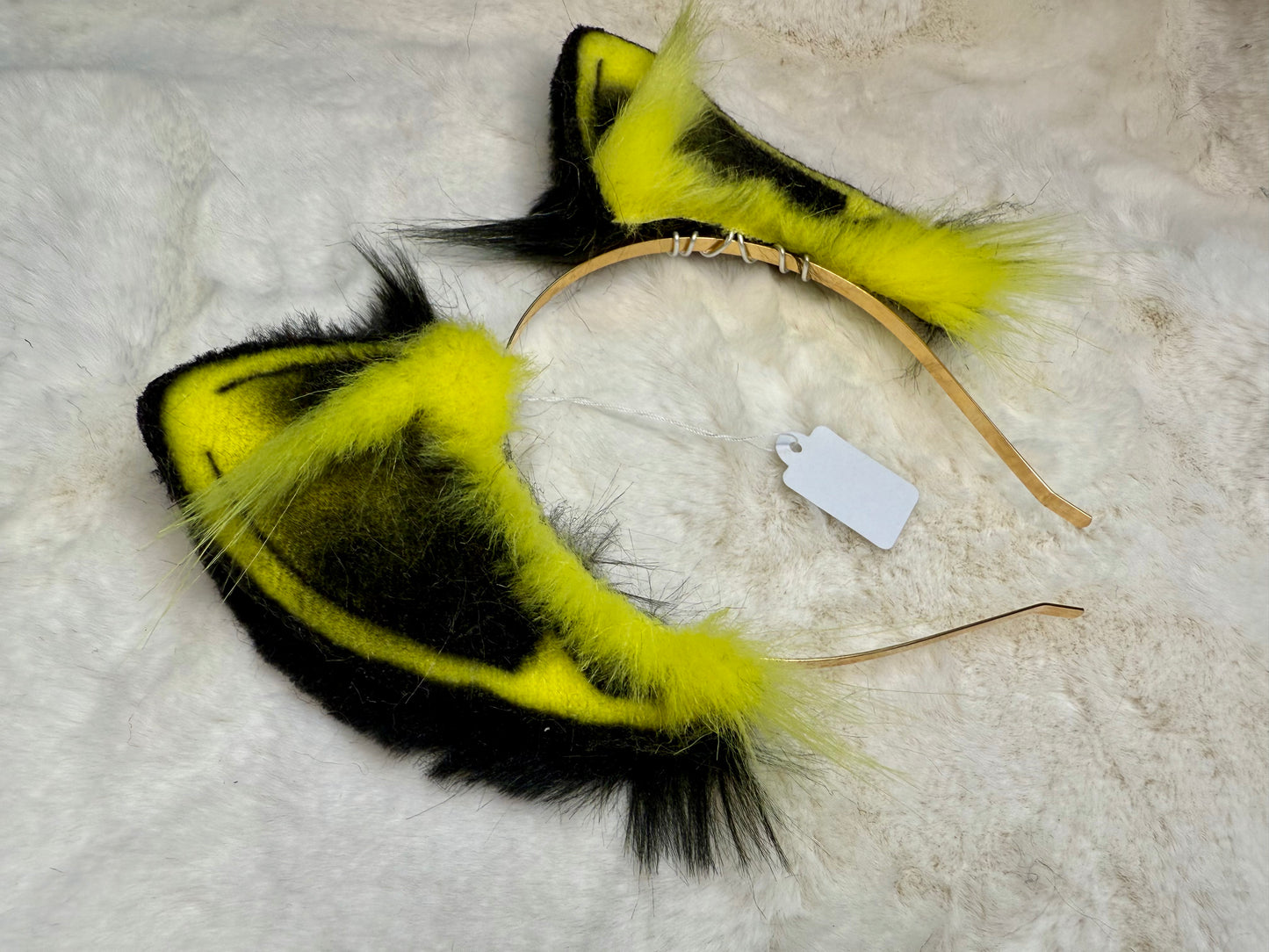 Neon Yellow Black Faux Fur Cat Ears