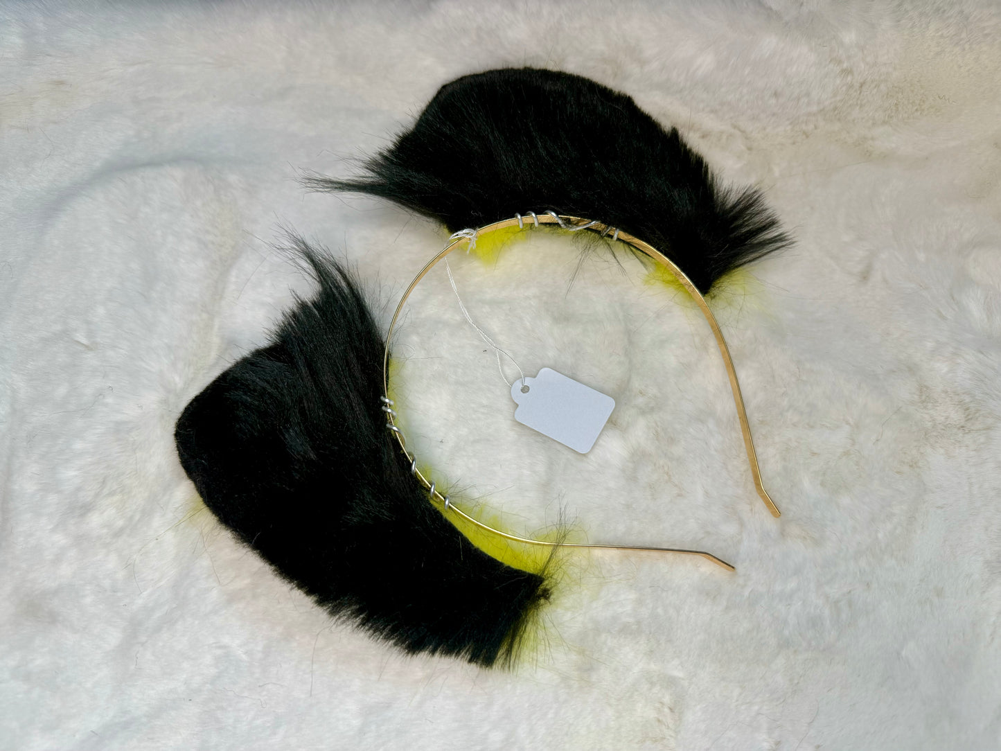 Neon Yellow Black Faux Fur Cat Ears