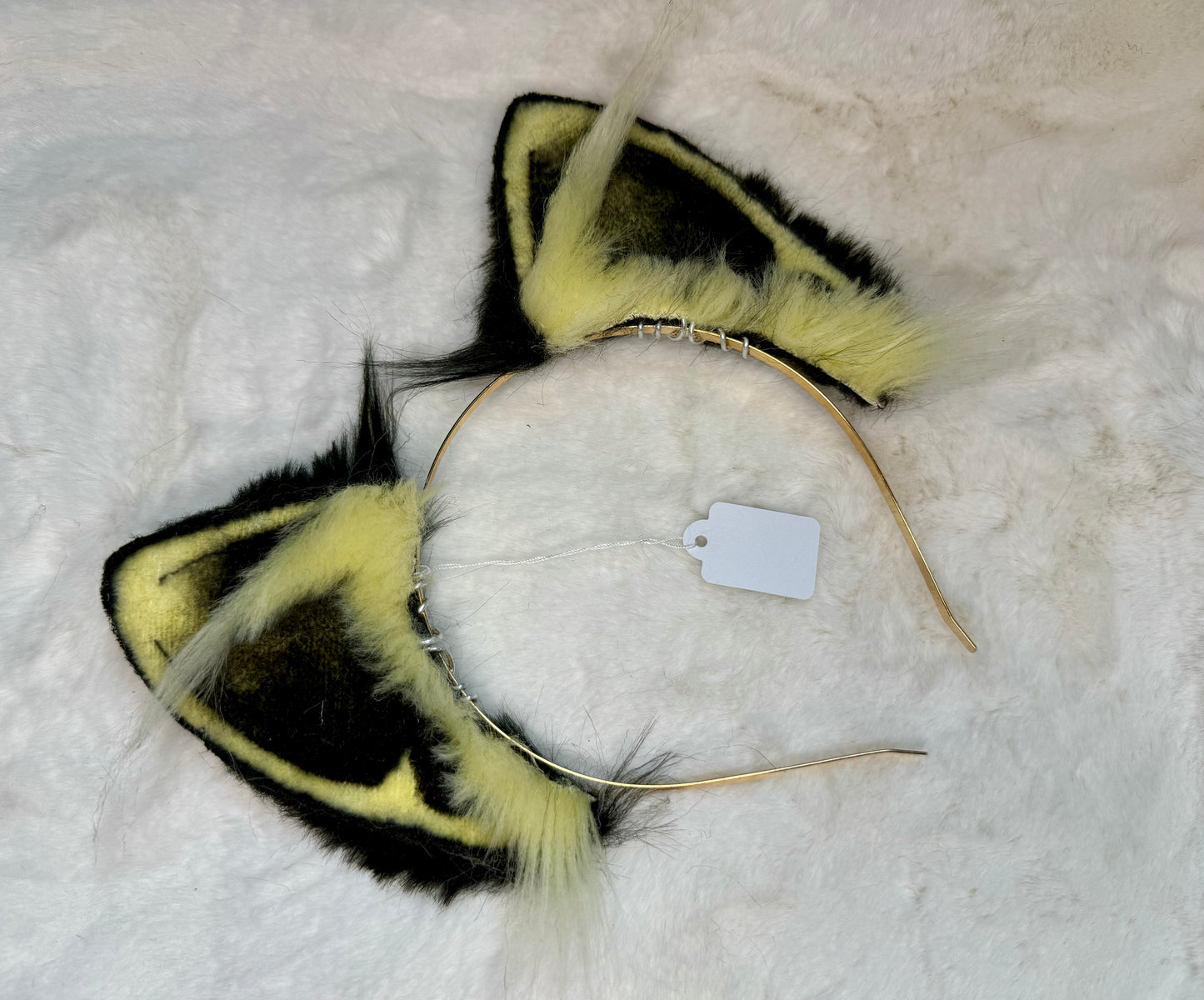 Pastel Yellow Black Faux Fur Cat Ears