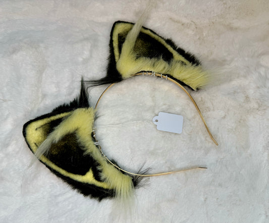 Pastel Yellow Black Faux Fur Cat Ears