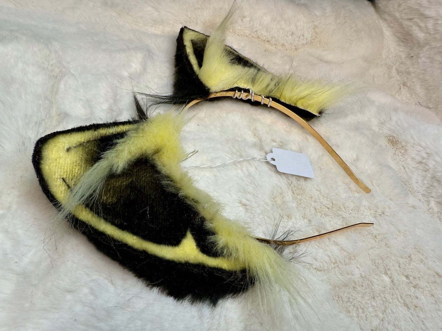 Pastel Yellow Black Faux Fur Cat Ears