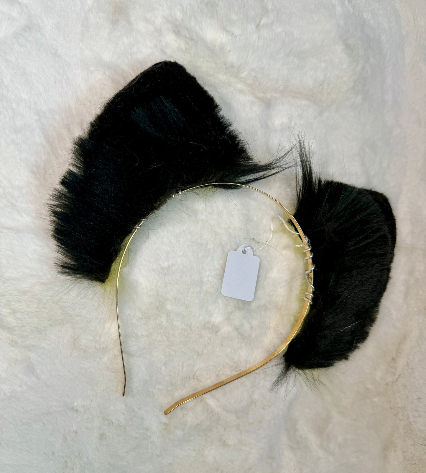 Pastel Yellow Black Faux Fur Cat Ears
