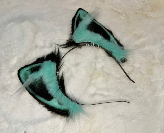 Teal Black Faux Fur Cat Ears
