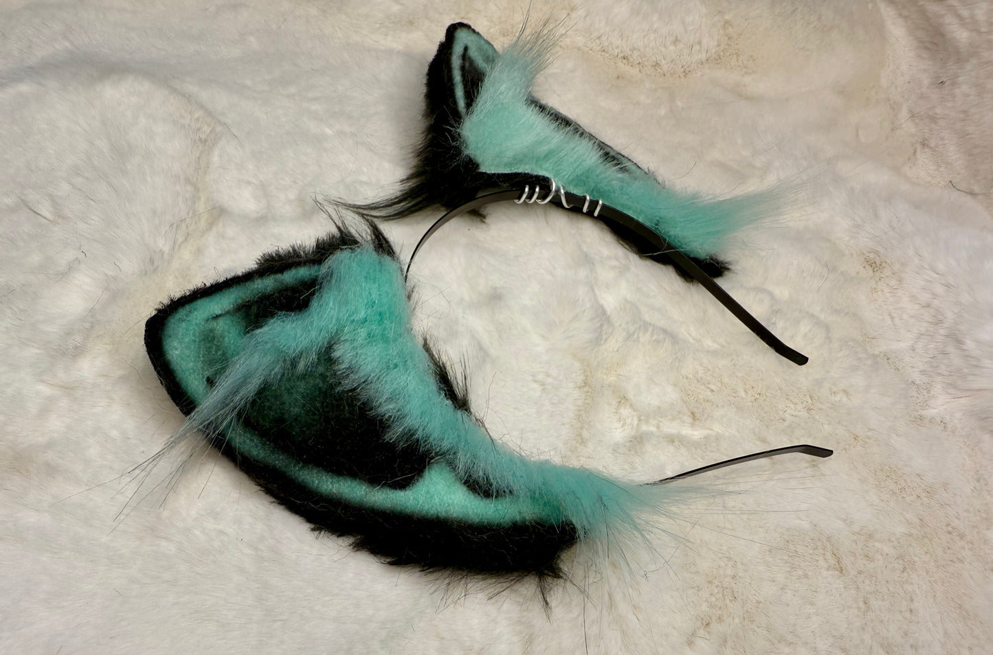 Teal Black Faux Fur Cat Ears