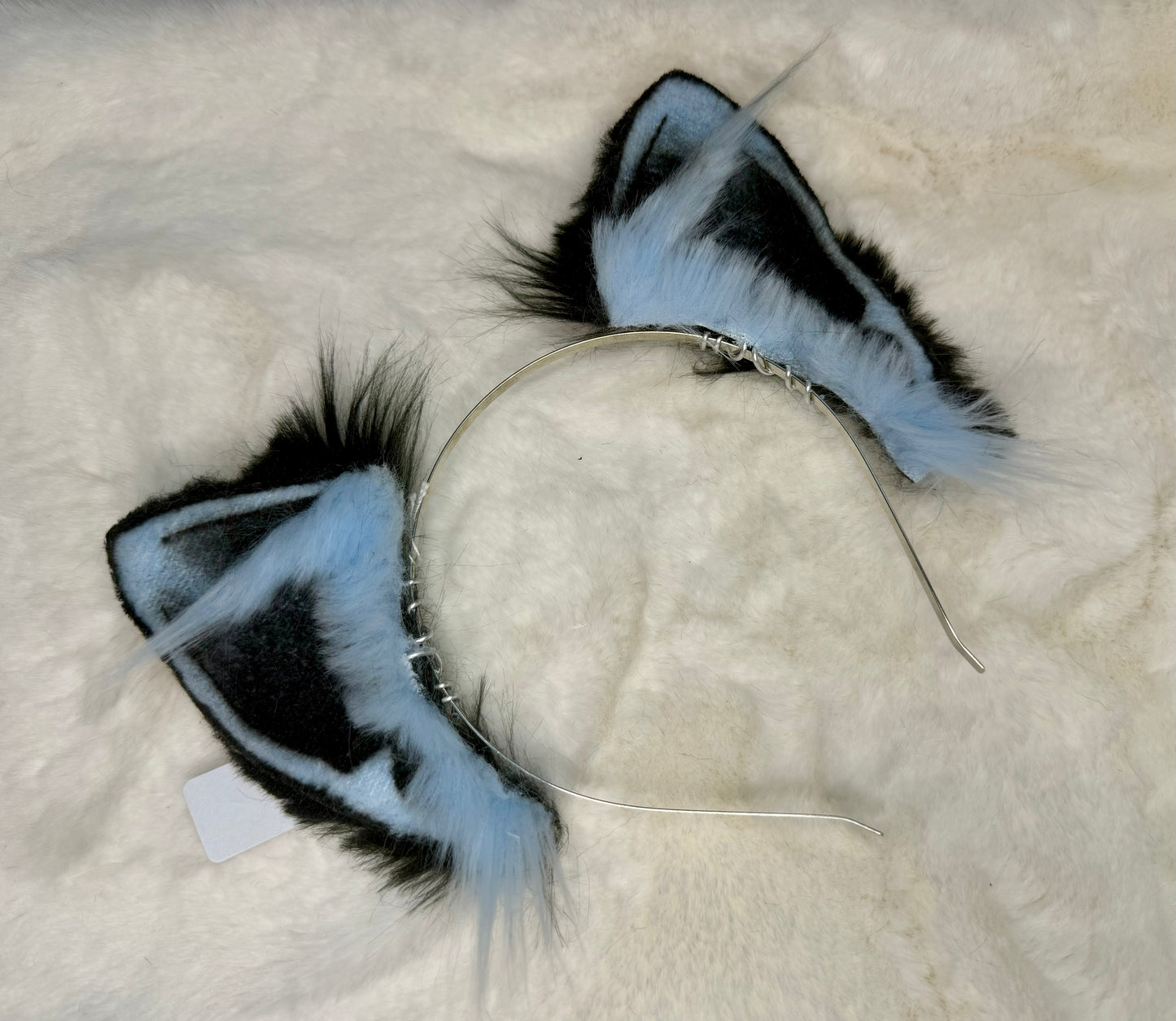 Light Blue Black Faux Fur Cat Ears
