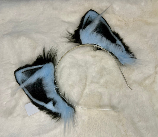 Light Blue Black Faux Fur Cat Ears