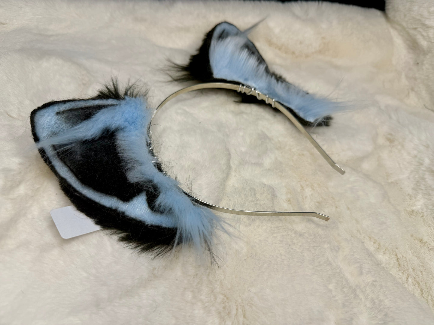 Light Blue Black Faux Fur Cat Ears