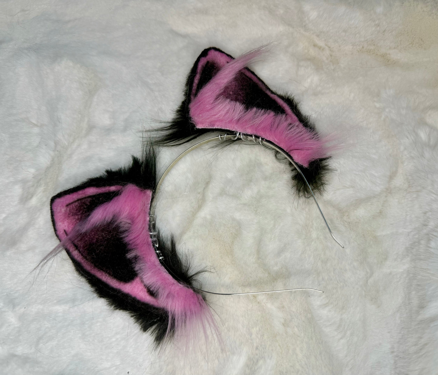 Pink Black Faux Fur Cat Ears