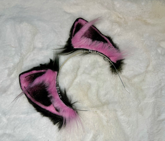 Pink Black Faux Fur Cat Ears