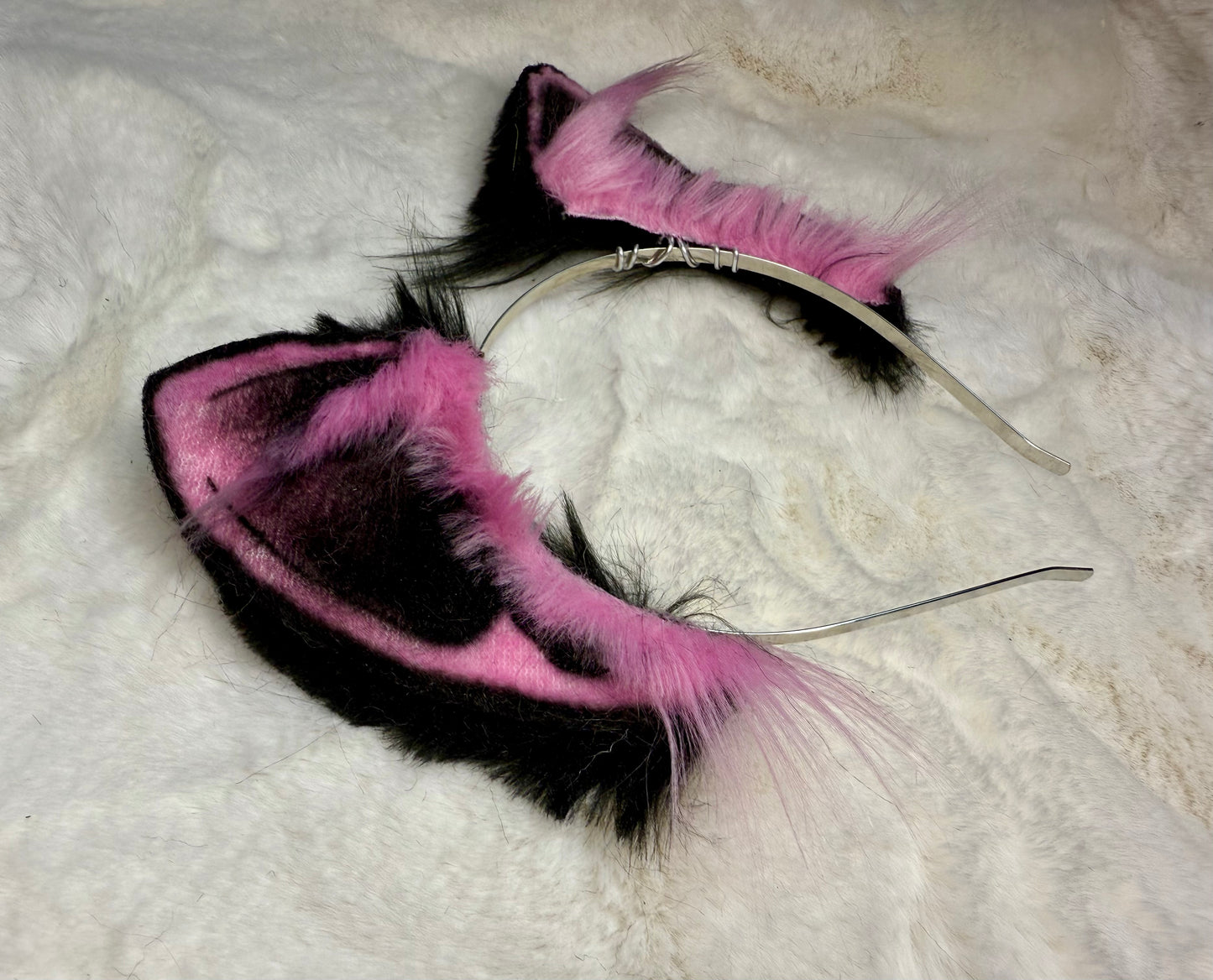 Pink Black Faux Fur Cat Ears