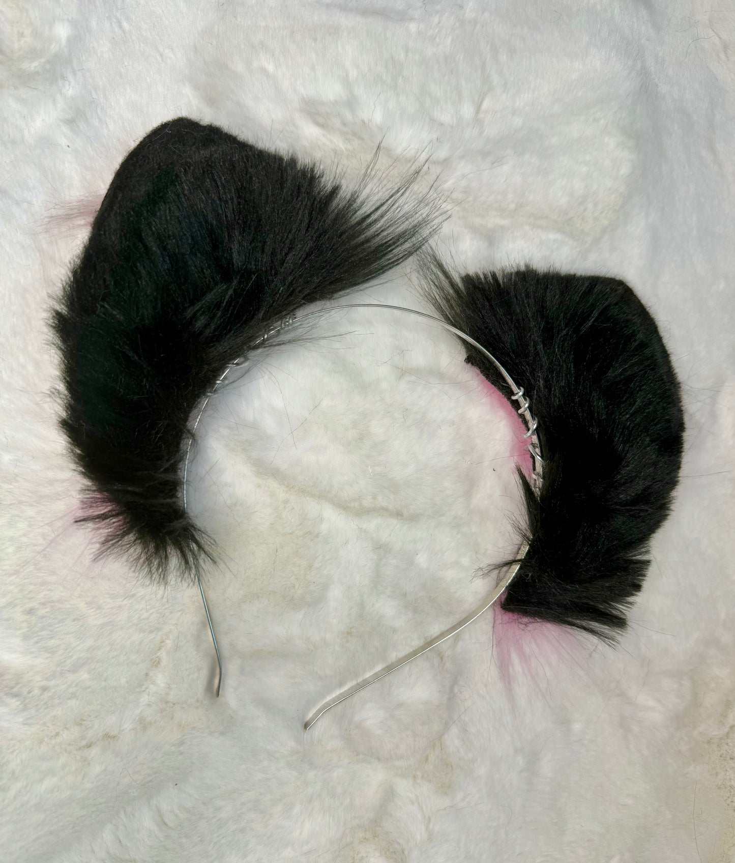 Pink Black Faux Fur Cat Ears