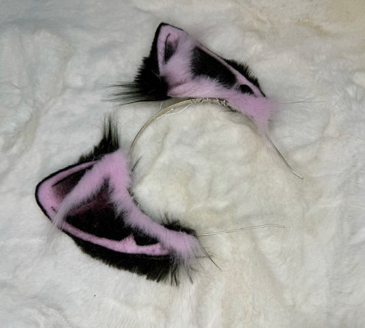 Pastel Pink Black Faux Fur Cat Ears