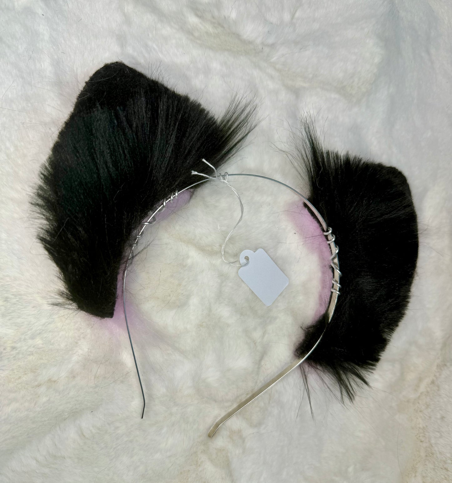 Pastel Pink Black Faux Fur Cat Ears