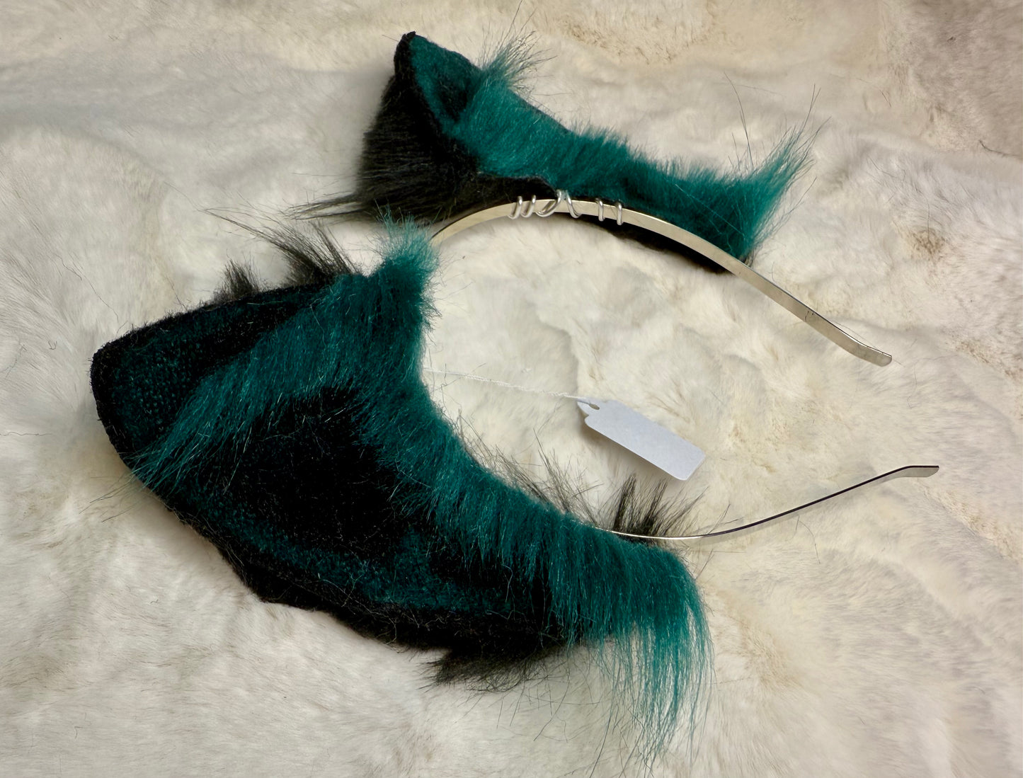 Dark Green Black Faux Fur Cat Ears