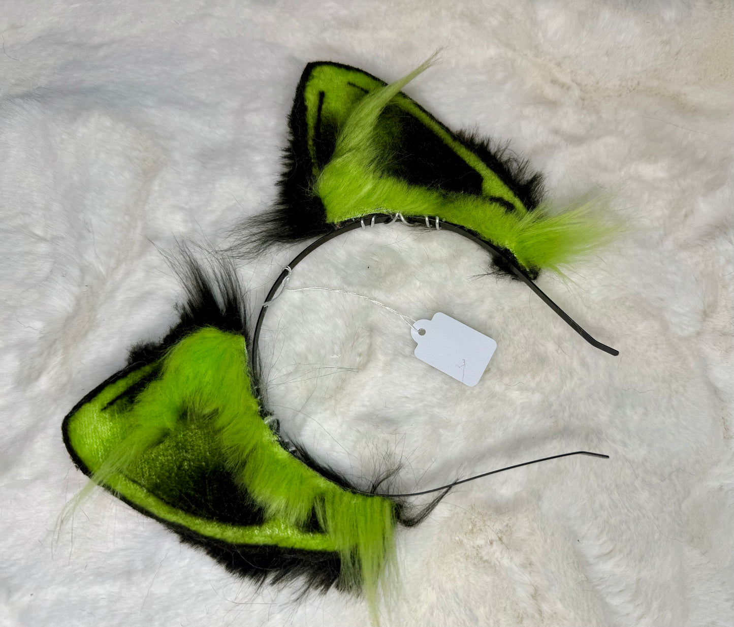 Lime Green Black Faux Fur Cat Ears