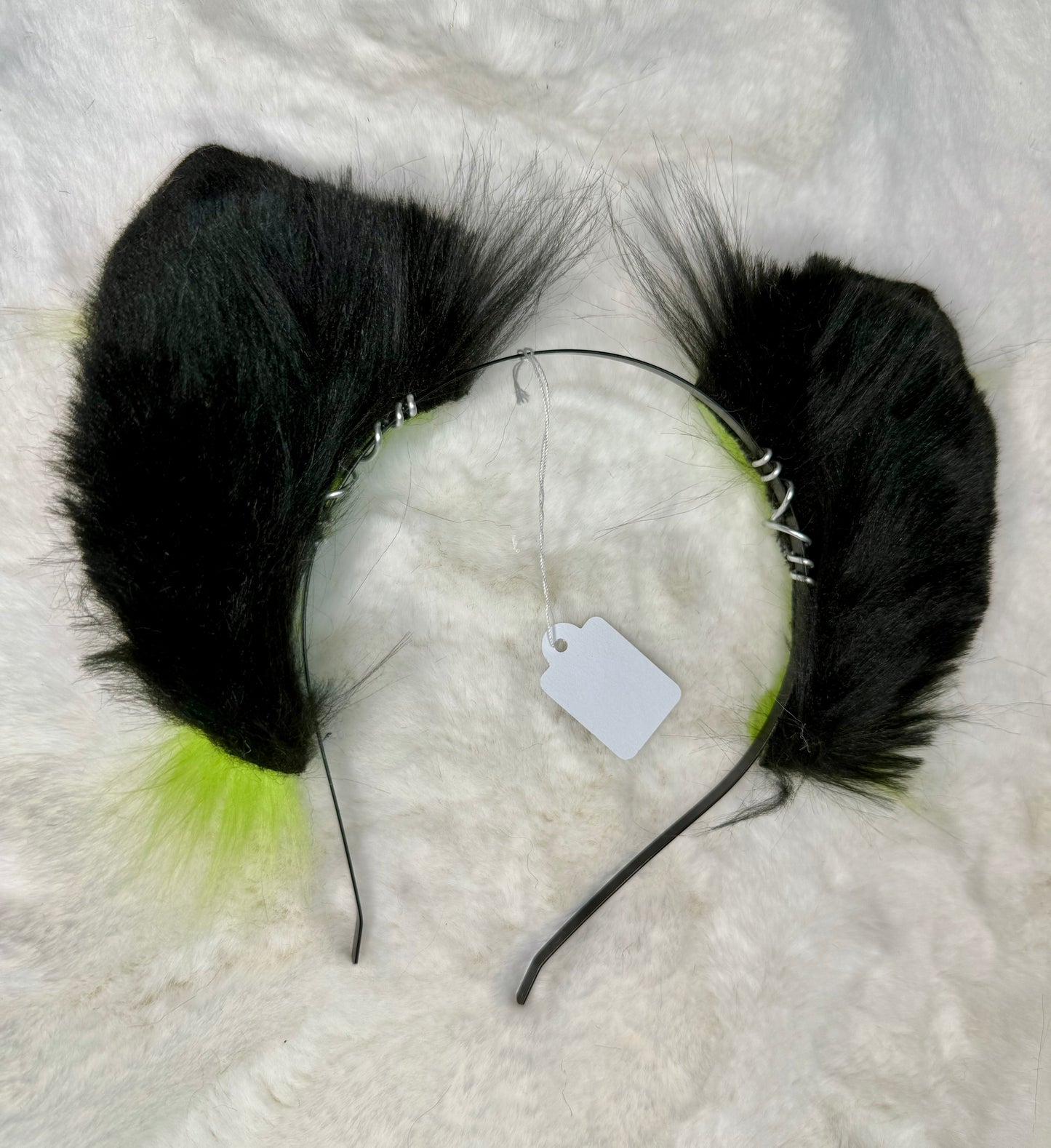Lime Green Black Faux Fur Cat Ears