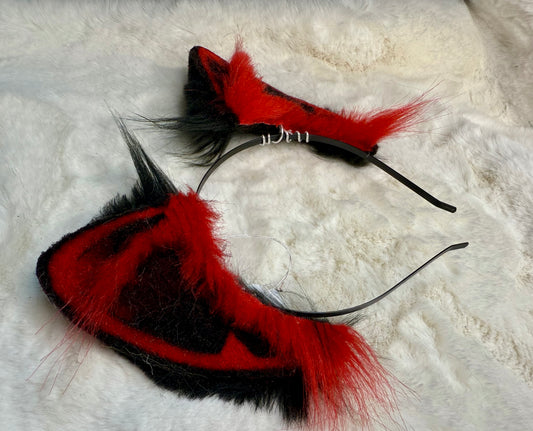 Red Black Faux Fur Cat Ears