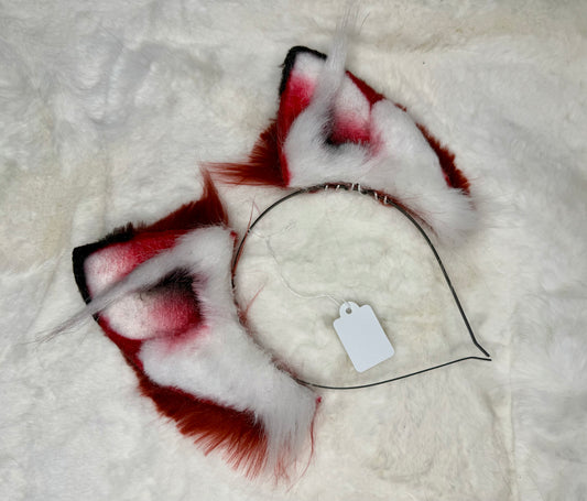 Red Black Faux Fur Fox Ears