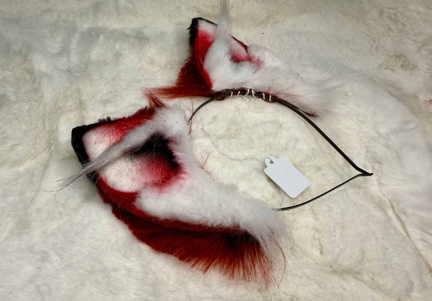 Red Black Faux Fur Fox Ears