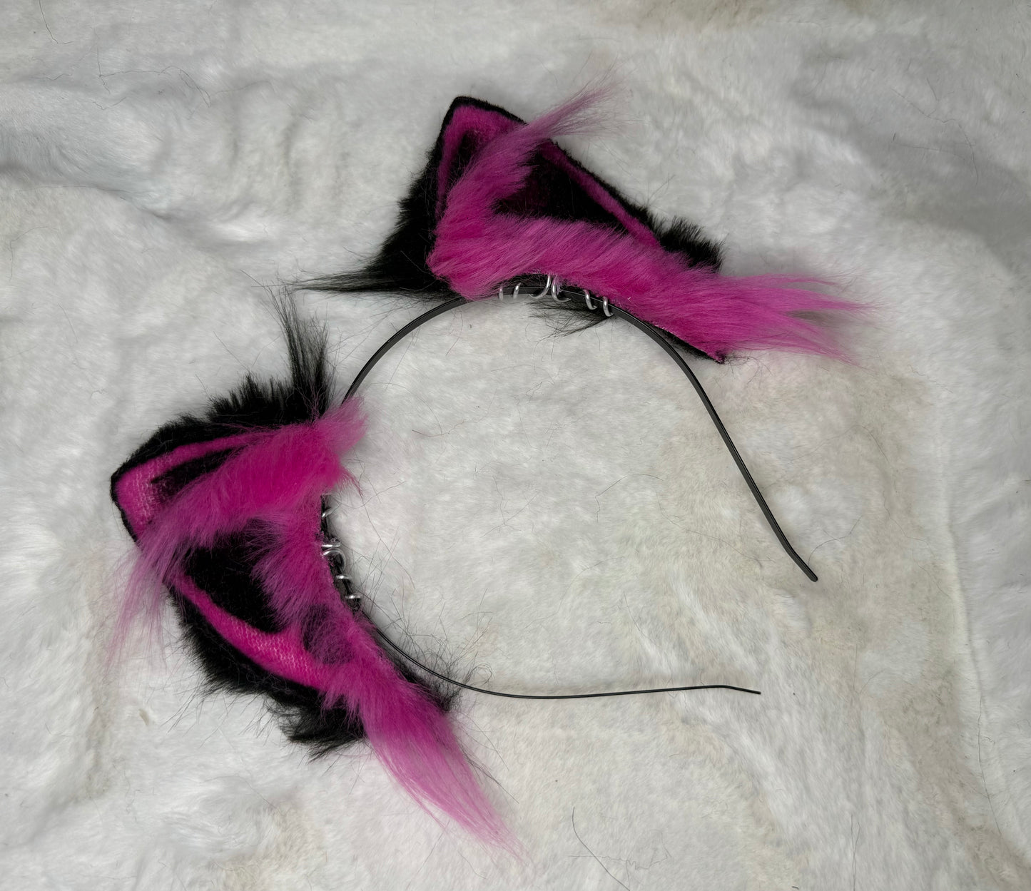 Hot Pink Black Faux Fur Kitten Ears
