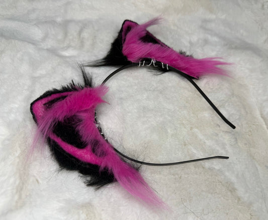 Hot Pink Black Faux Fur Kitten Ears