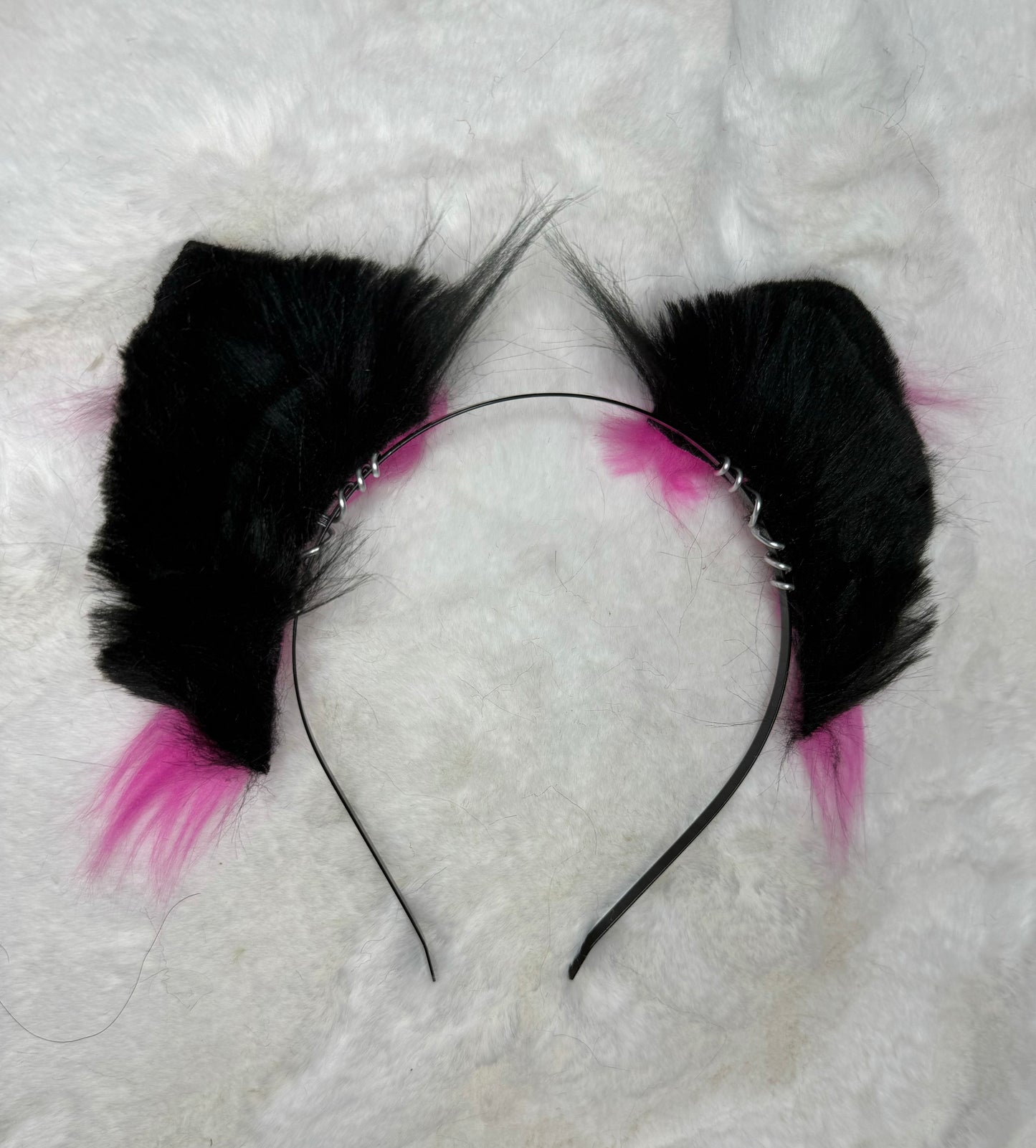 Hot Pink Black Faux Fur Kitten Ears