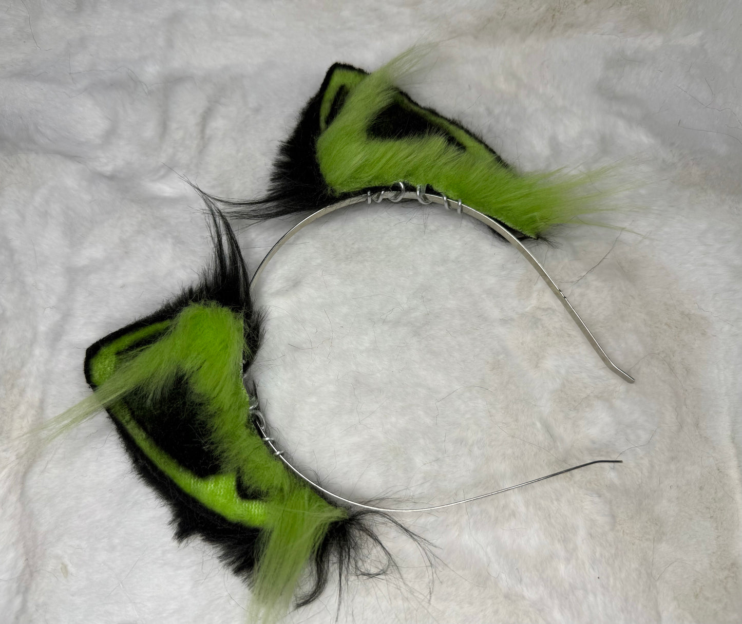 Lime Green Black Faux Fur Kitten Ears