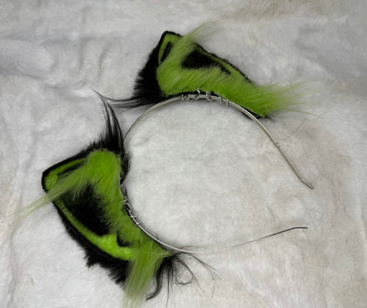 Lime Green Black Faux Fur Kitten Ears