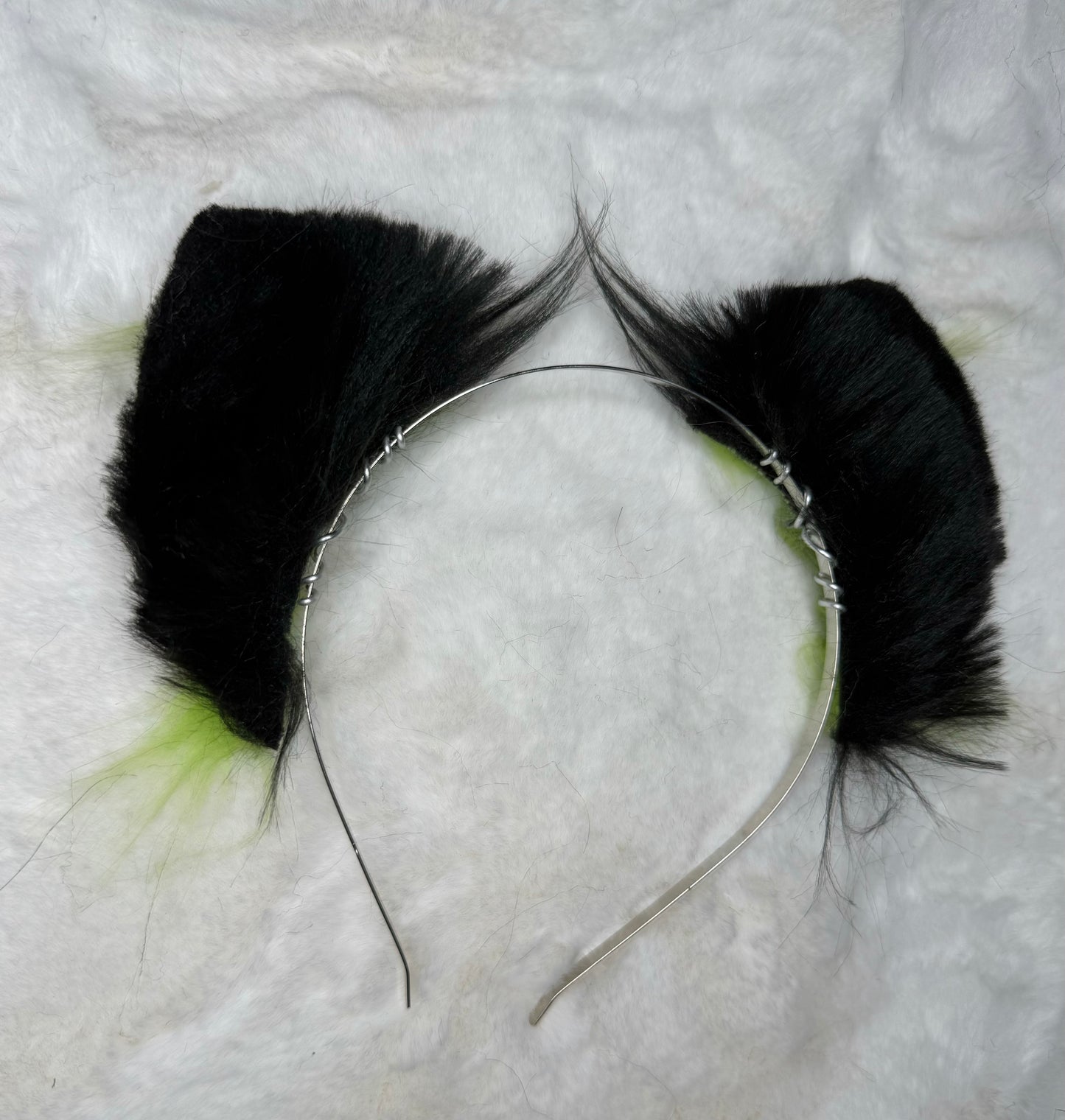 Lime Green Black Faux Fur Kitten Ears