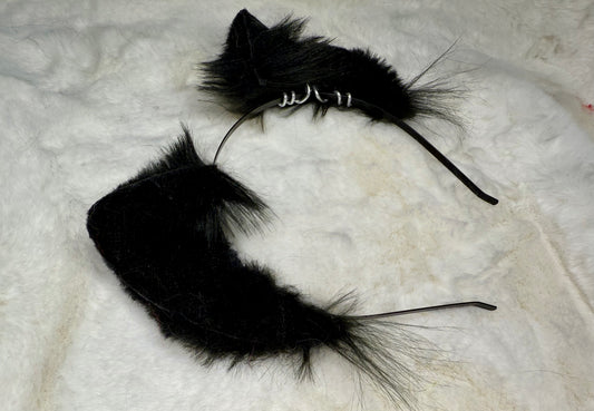 Plain Black Faux Fur Kitten Ears