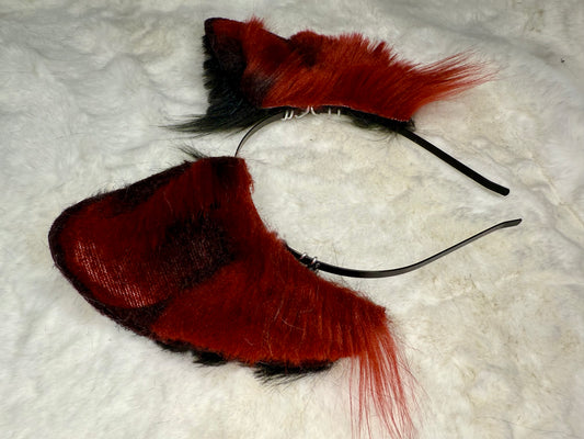 Red Black Faux Fur Wolf Ears